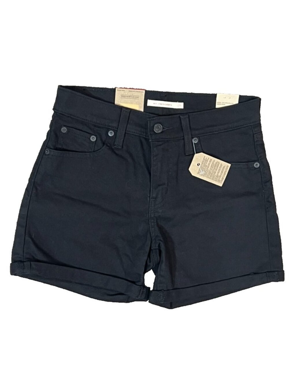 Levis Mid-Length Slim Thru Hips Women's Black Denim Shorts Cuffed NWT Size 26